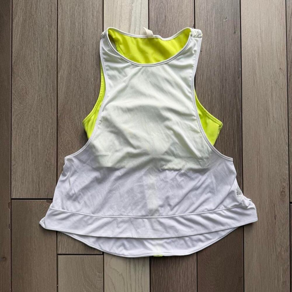 Free People Movement White & Neon Yellow Racerback Active Tank XS
